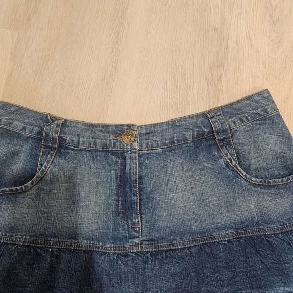 MXM Denim Tiered Ruffle Mini Skirt Size 14 Y2K Boho Festival Western - Picture 2 of 8